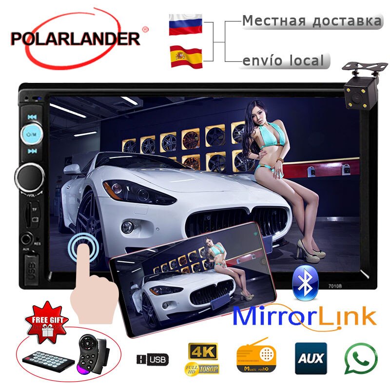 Car Stereo Audio FM/TF/AUX/USB MP4 MP5 Radio Player video bluetooth steering wheel control touch screen 2 din 7 inch Mirror Link
