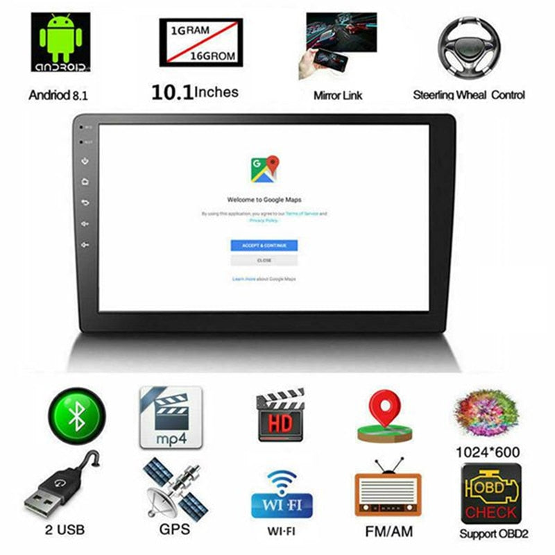 10.1 Inch Android 8.1 Car Bluetooth Wifi Gps Navigation Quad-Core Radio Video Audio Multimedia Mp5 Player