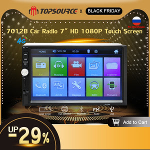 TOPSOURCE 7012B Car Radio 7" HD 1080P Touch Screen 2 Din Audio Stereo Bluetooth Video MP5 Multimedia Player TF USB FM Radio WMA