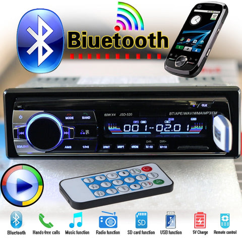 HOT 12V Bluetooth Car Stereo FM Radio MP3 Audio Player 5V Charger USB SD AUX Auto Electronics Subwoofer In-Dash 1 DIN Autoradio