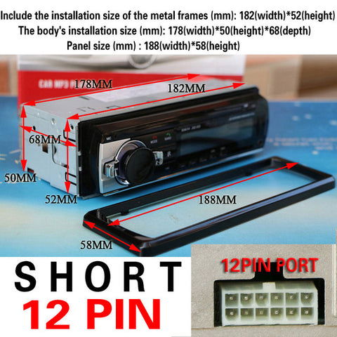 HOT 12V Bluetooth Car Stereo FM Radio MP3 Audio Player 5V Charger USB SD AUX Auto Electronics Subwoofer In-Dash 1 DIN Autoradio