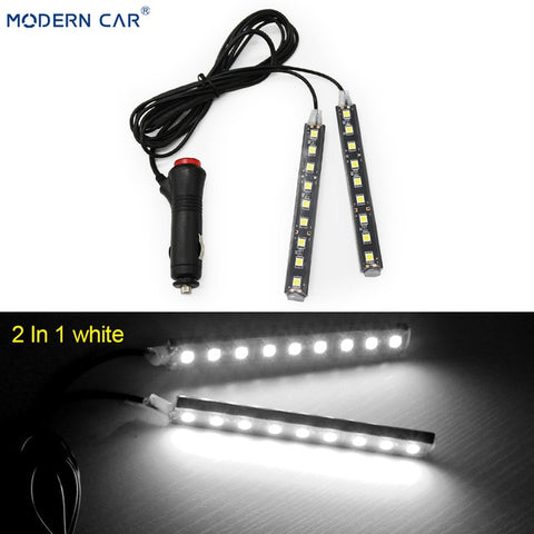 MODERN CAR 9 LED 2/4 In 1 Interior 5050 Atmosphere Lights Dash Floor Foot Strip Lights Cigarette Lighter Adapter Decorative Lamp