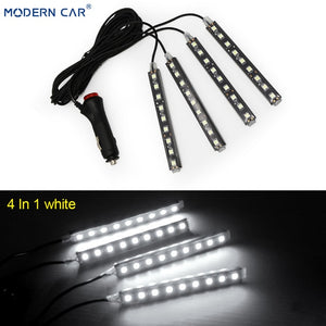 MODERN CAR 9 LED 2/4 In 1 Interior 5050 Atmosphere Lights Dash Floor Foot Strip Lights Cigarette Lighter Adapter Decorative Lamp