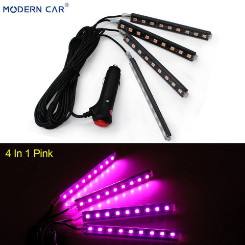 MODERN CAR 9 LED 2/4 In 1 Interior 5050 Atmosphere Lights Dash Floor Foot Strip Lights Cigarette Lighter Adapter Decorative Lamp