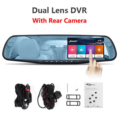 Jansite Car DVR Dual Lens Touch Screen FHD Car Camera Video Recorder Rearview Mirror With Rear view DVR Dashcam Auto Registrator
