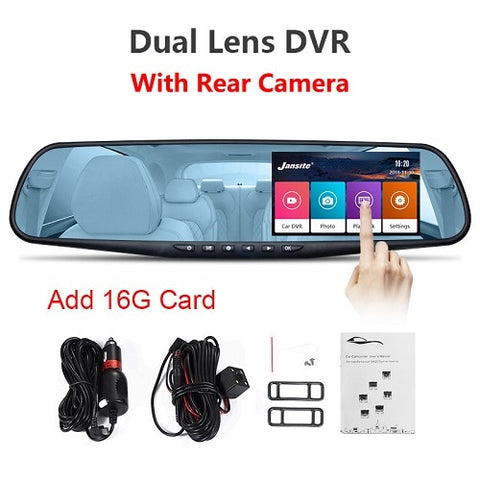 Jansite Car DVR Dual Lens Touch Screen FHD Car Camera Video Recorder Rearview Mirror With Rear view DVR Dashcam Auto Registrator